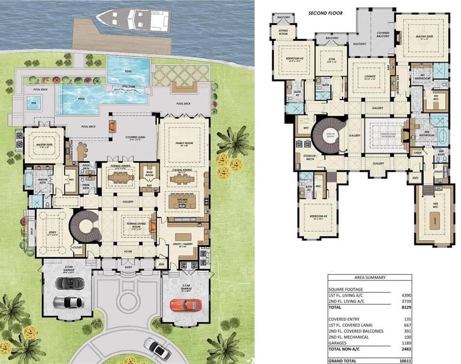 Grand Mansion Floor Plan with Luxurious Outdoor Oasis