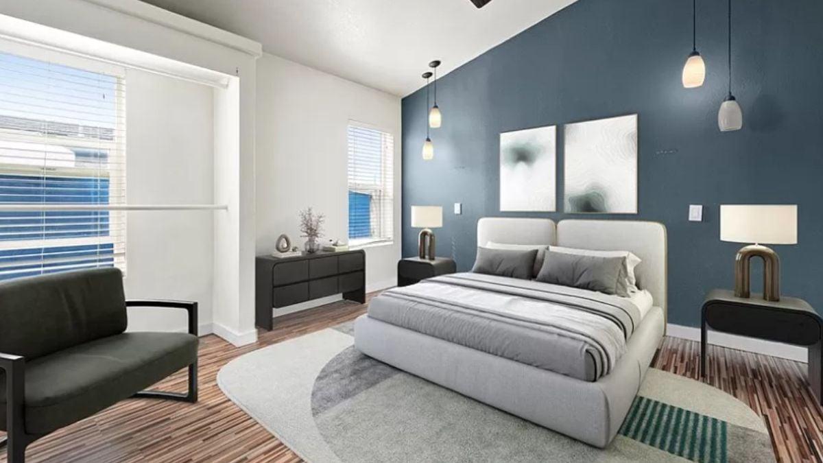 Modern Bedroom with a Bold Accent Wall and Cozy Ambiance