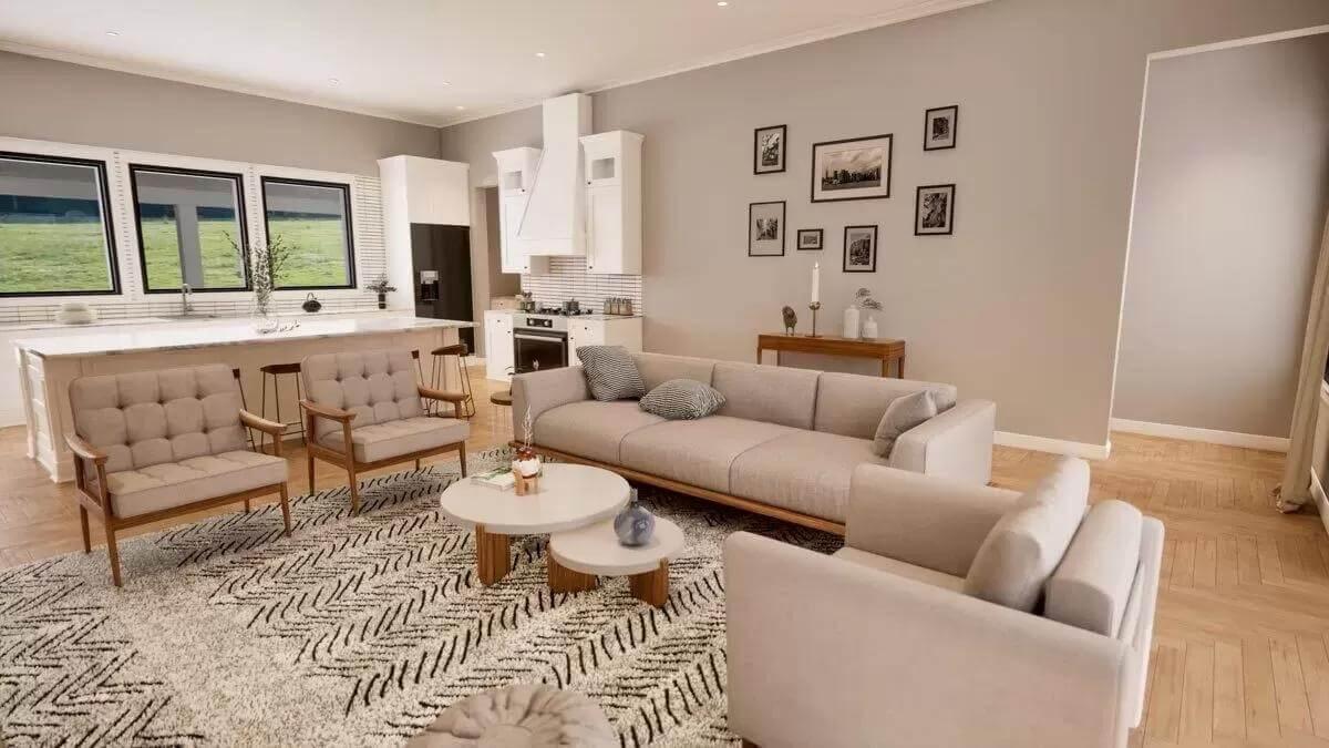 Mid-Century Modern Living Area with a Striking Rug
