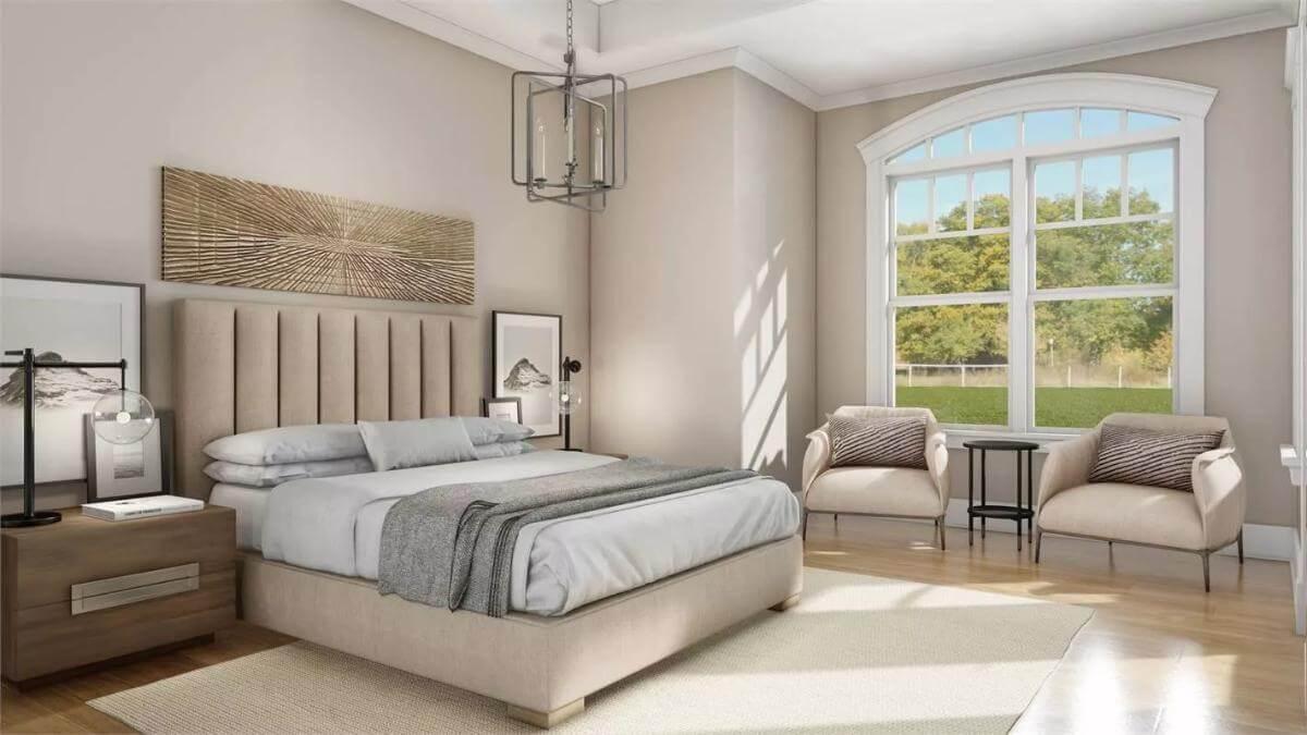 Admire the Expansive Window in This Tranquil Bedroom Retreat