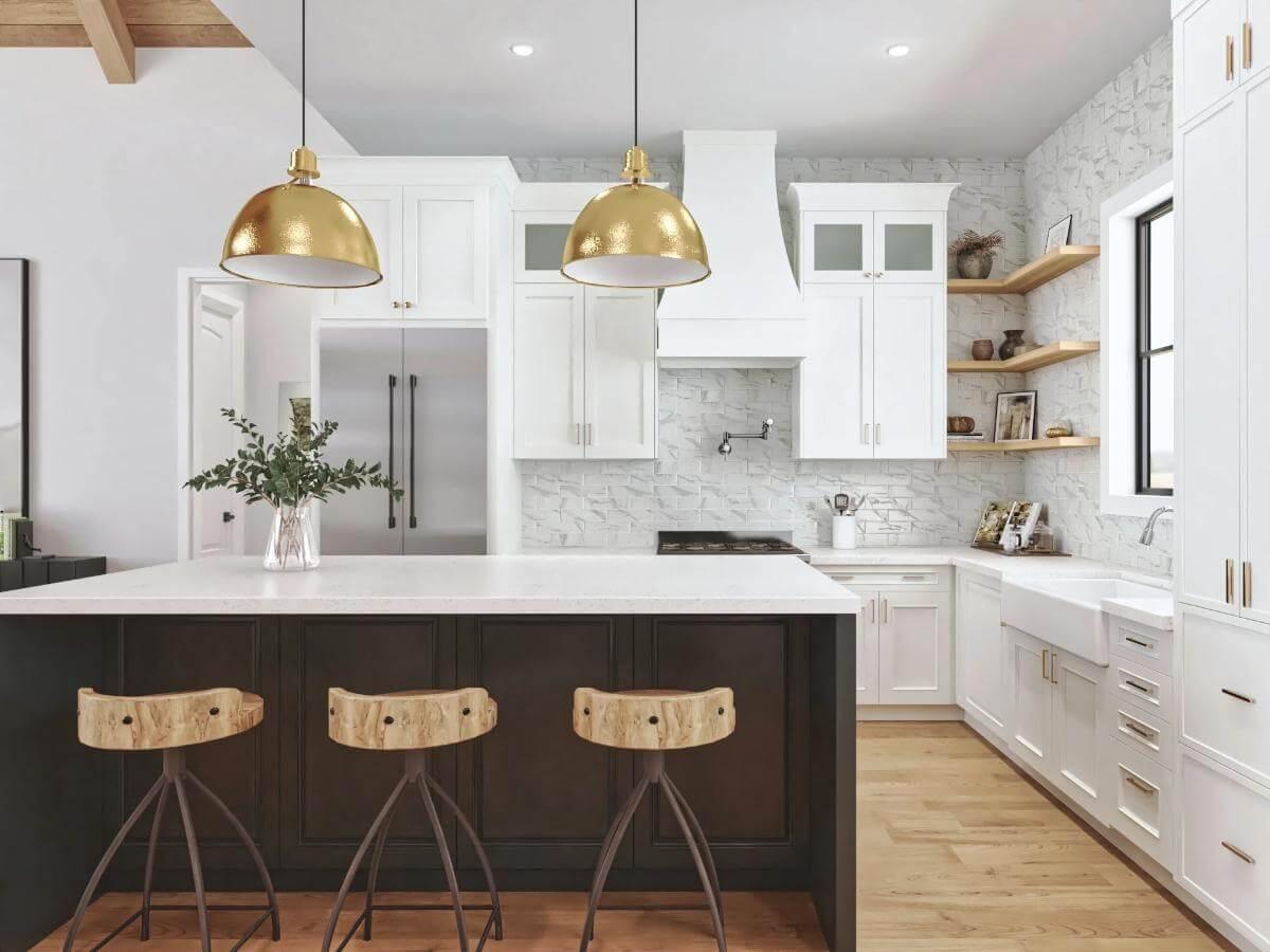 Bold Brass Pendants Transform This Kitchen Island
