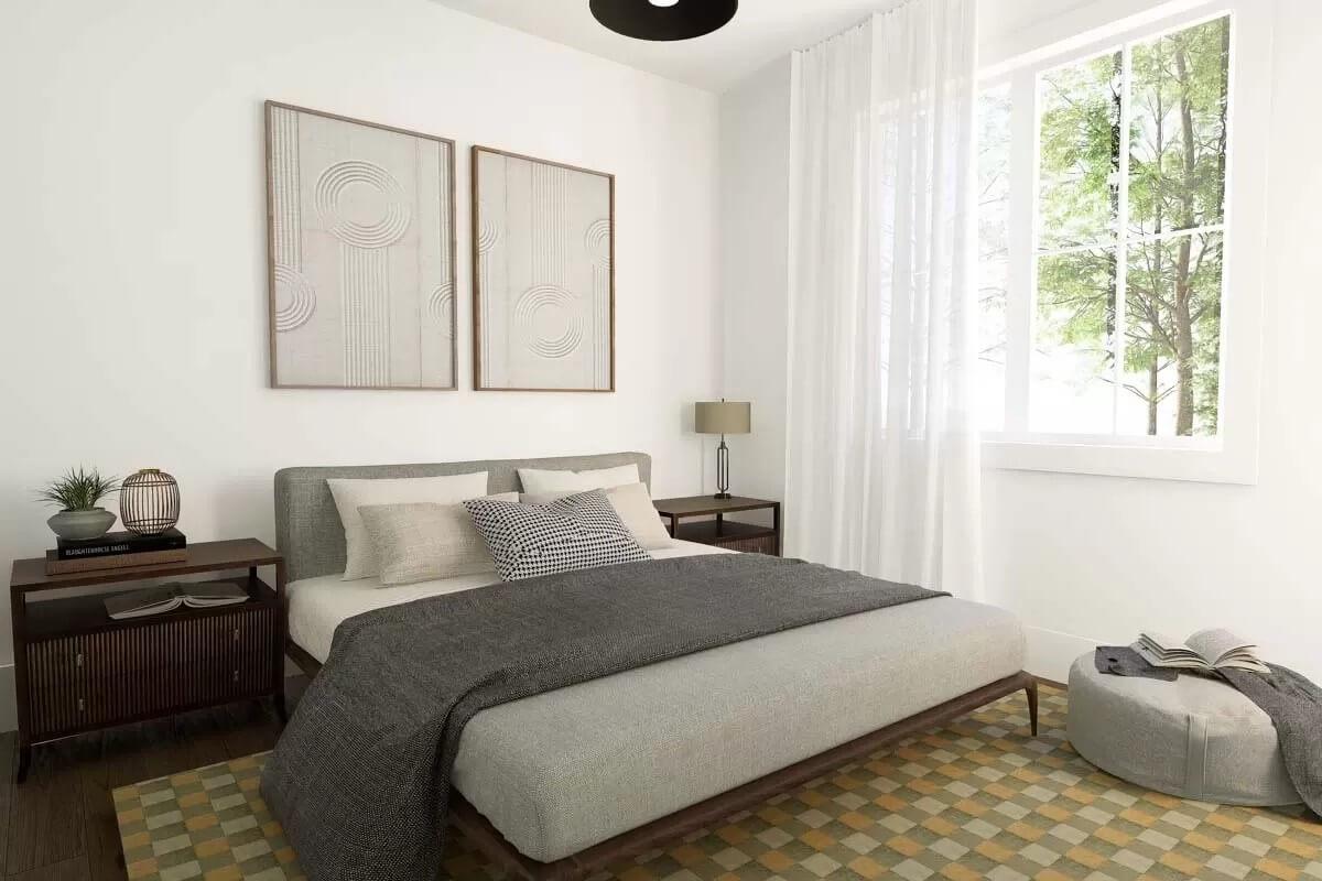 Check Out the Minimalist Art Above the Bed in This Serene Bedroom