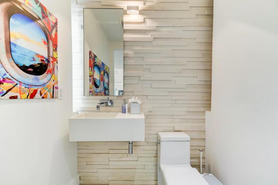 Notice the Layered Wall Texture in This Modern Bathroom