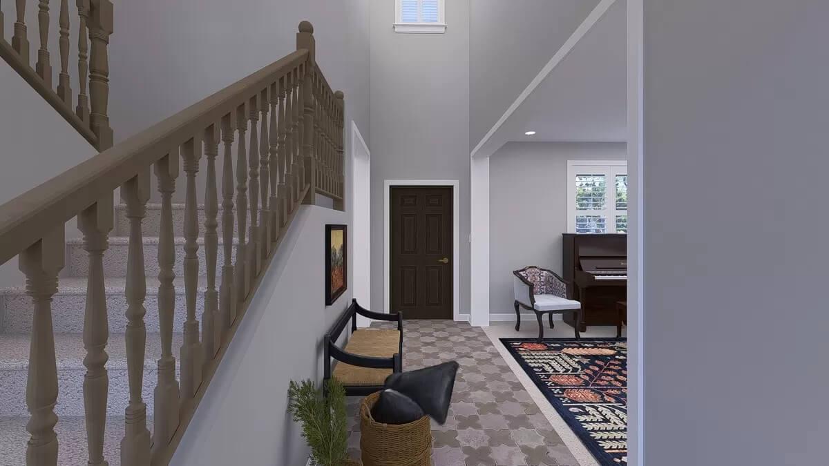 Charming Entryway with Classic Banister Design