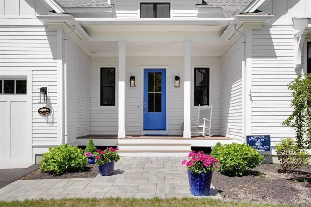 Bright Blue Door Adds a Fun Twist to This Classic Craftsman Porch