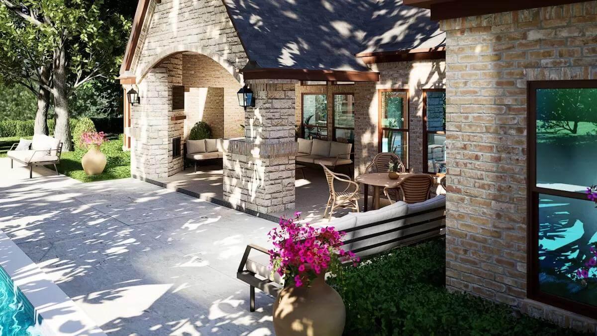 Outdoor Retreat with a Stunning Stone Fireplace
