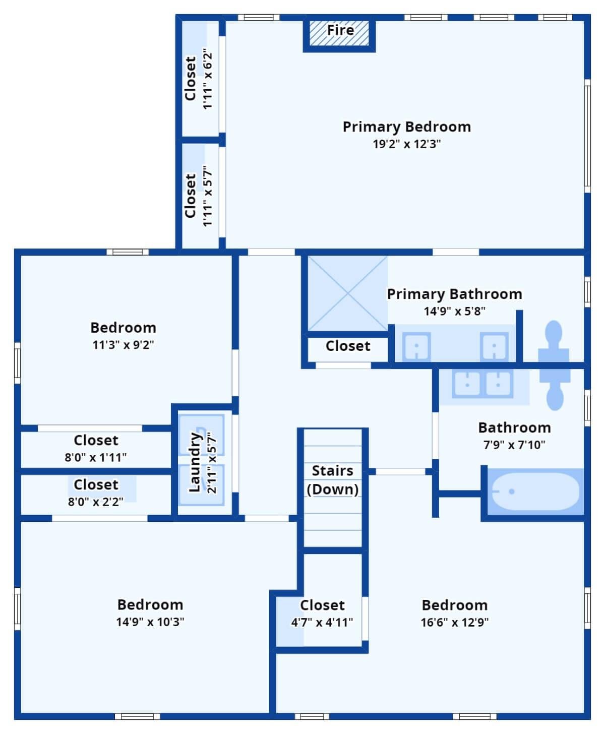 Distinctive Upper Floor Plan with Spacious Primary Suite and Neat Laundry Setup