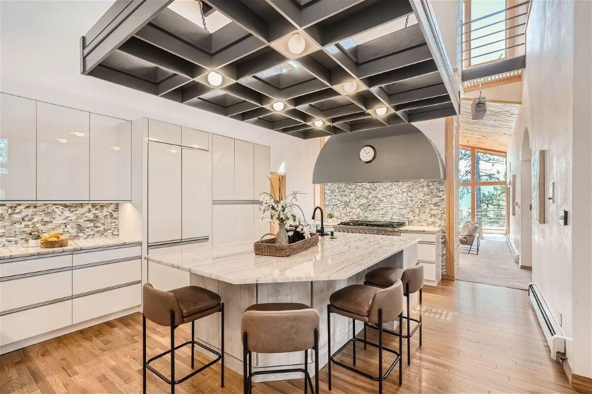 Wow, Take in That Coffered Ceiling in the Contemporary Kitchen
