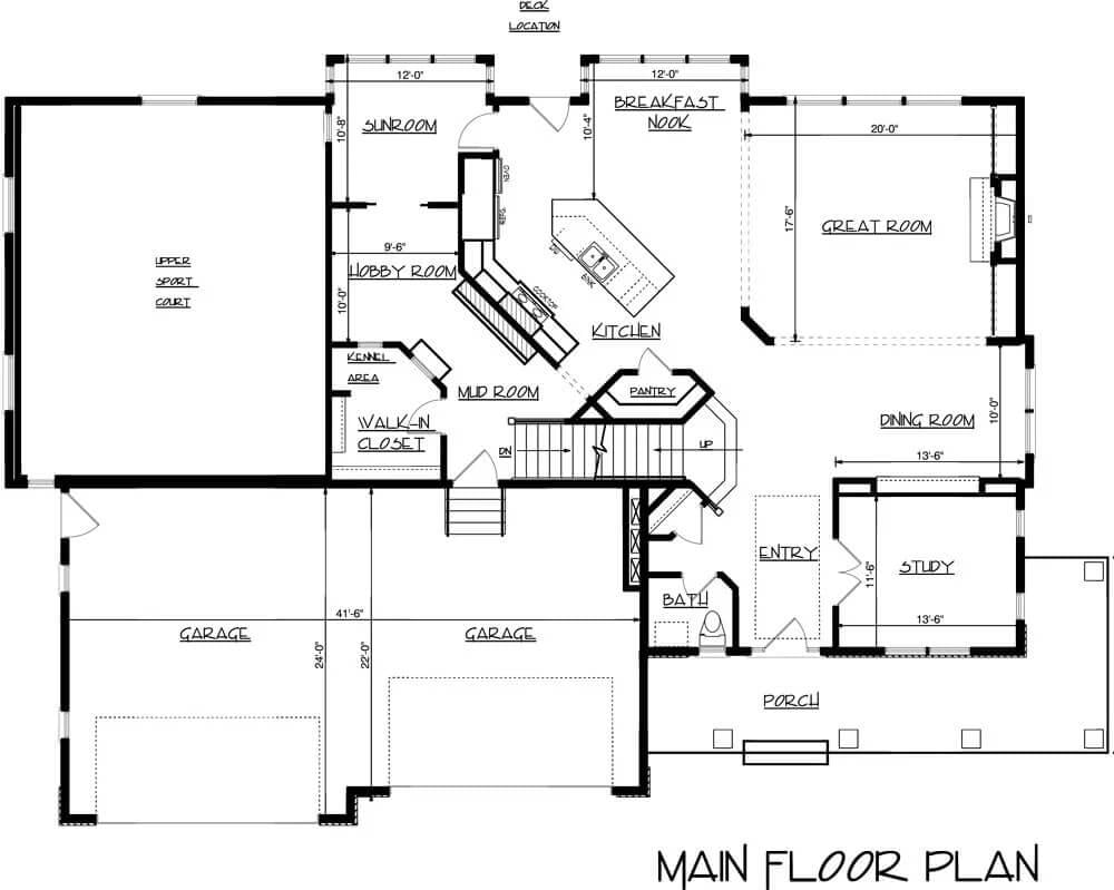 Check Out the Sport Court and Sunroom in This Craftsman Main Floor Plan