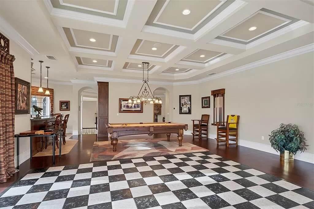 Check Out the Checkerboard Flooring and Grand Pool Table
