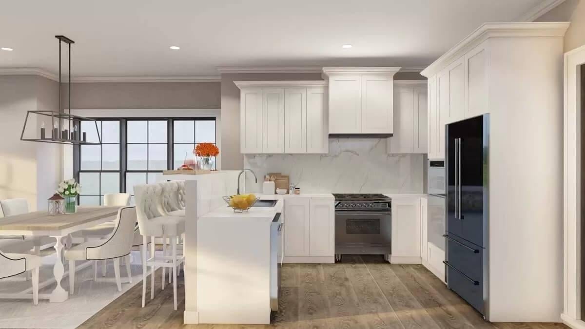Wow, Check Out the Marble Backsplash in This Bright Kitchen