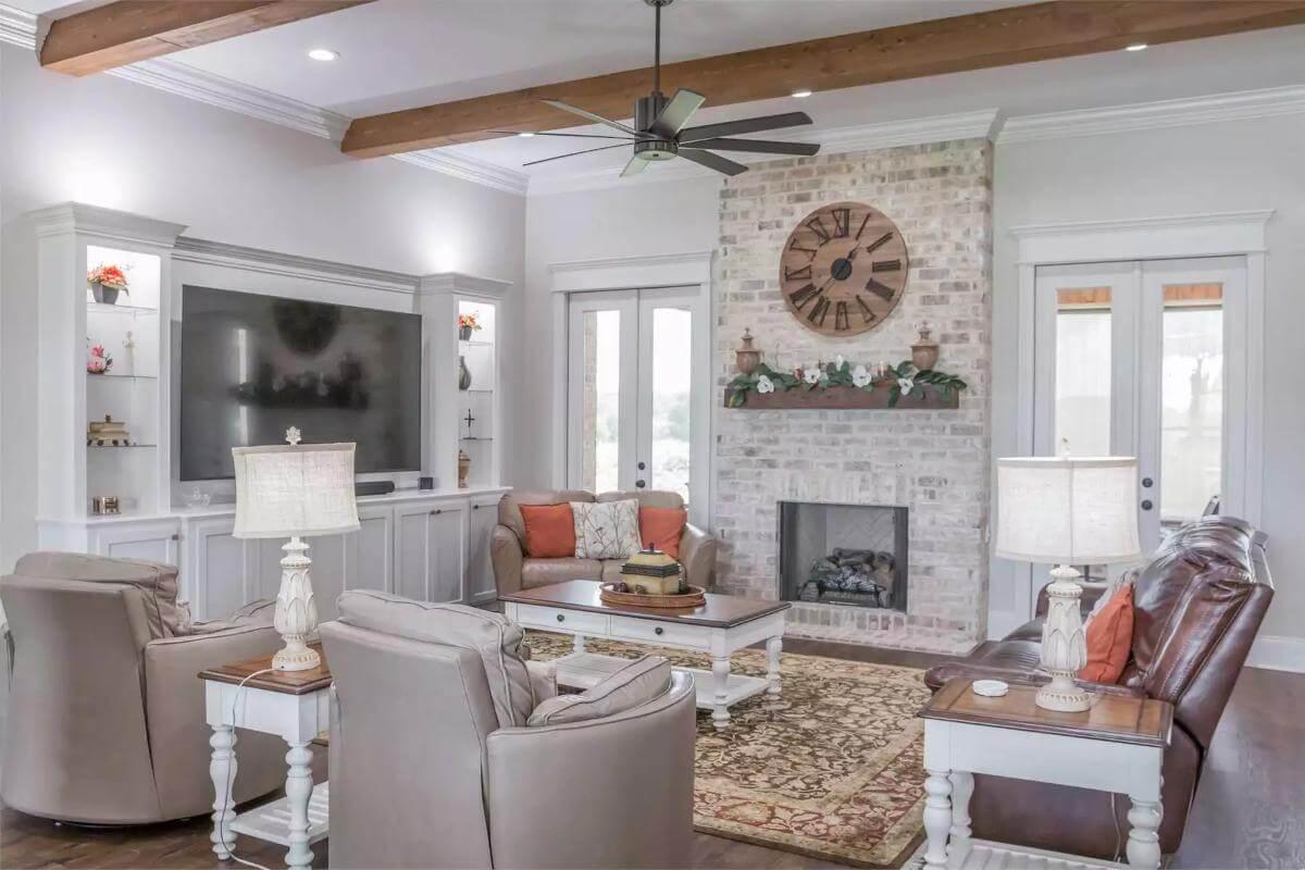 Notice the Rustic Beam Ceiling in This Inviting Living Space