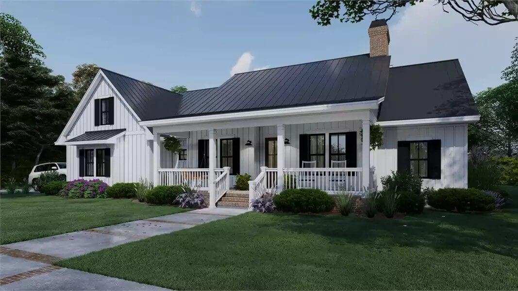 Classic Farmhouse Vibes with Crisp White Facade and Metal Roof