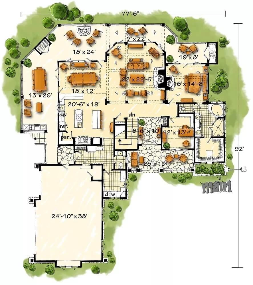 Spacious Craftsman Floor Plan with Wraparound Porch
