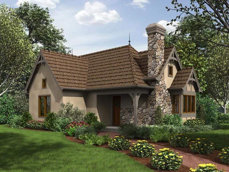 Charming Cottage with a Stone Chimney and Flowering Gardens