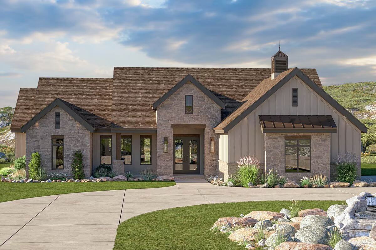 3-Bedroom Texas Hill Country Home with Vaulted Front Porch and Covered Patio (Floor Plan)