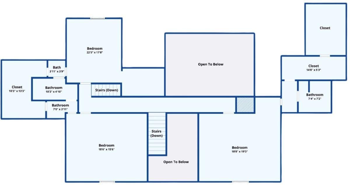 Upstairs Floor Plan Featuring Multiple Bedrooms and Ample Closet Space