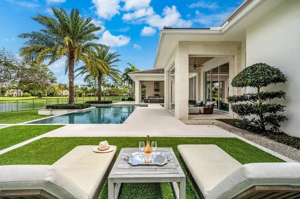 Enjoy the Outdoor Living Space With a Delightful Pool View