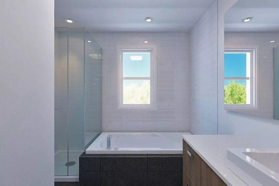 Light-Filled Bathroom with a Sleek Soaking Tub