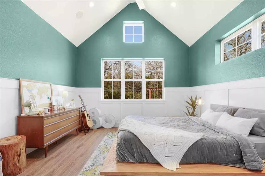 Look at That Soothing Teal Accent in the Vaulted Bedroom