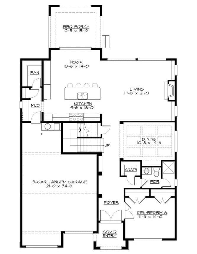 Spacious Main Floor Plan with a 3-Car Tandem Garage and BBQ Porch