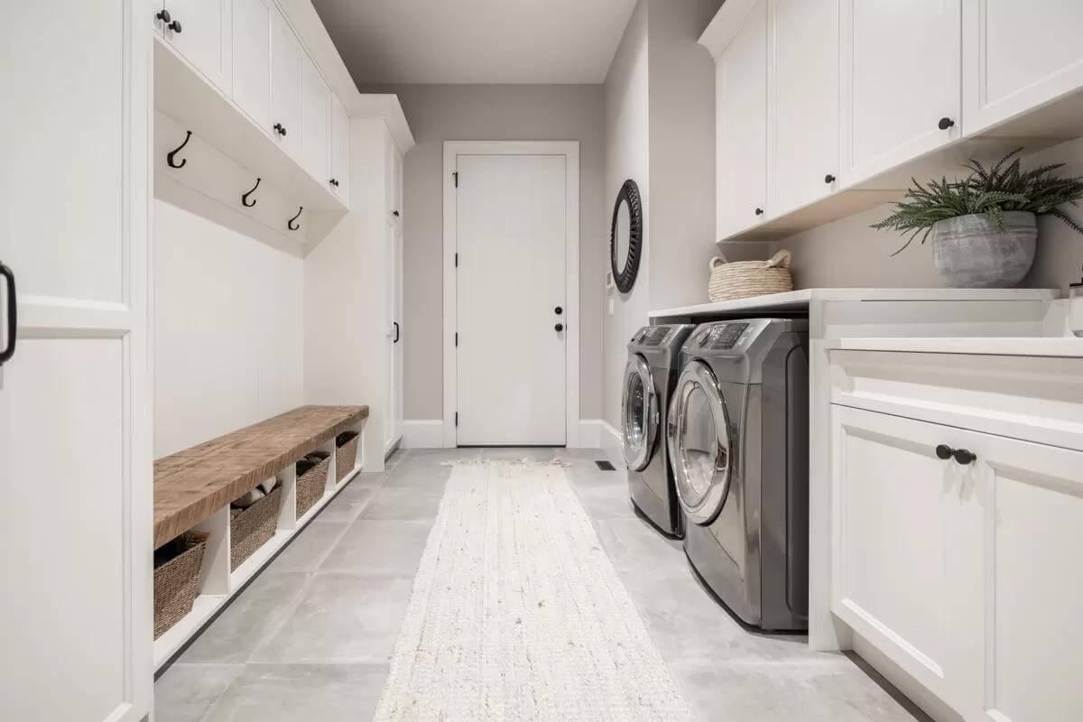 Efficient Mudroom Laundry Combo with Sleek Storage Solutions