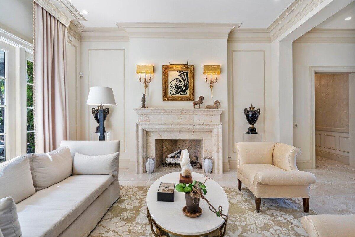 Classic Living Room with a Striking Marble Mantlepiece