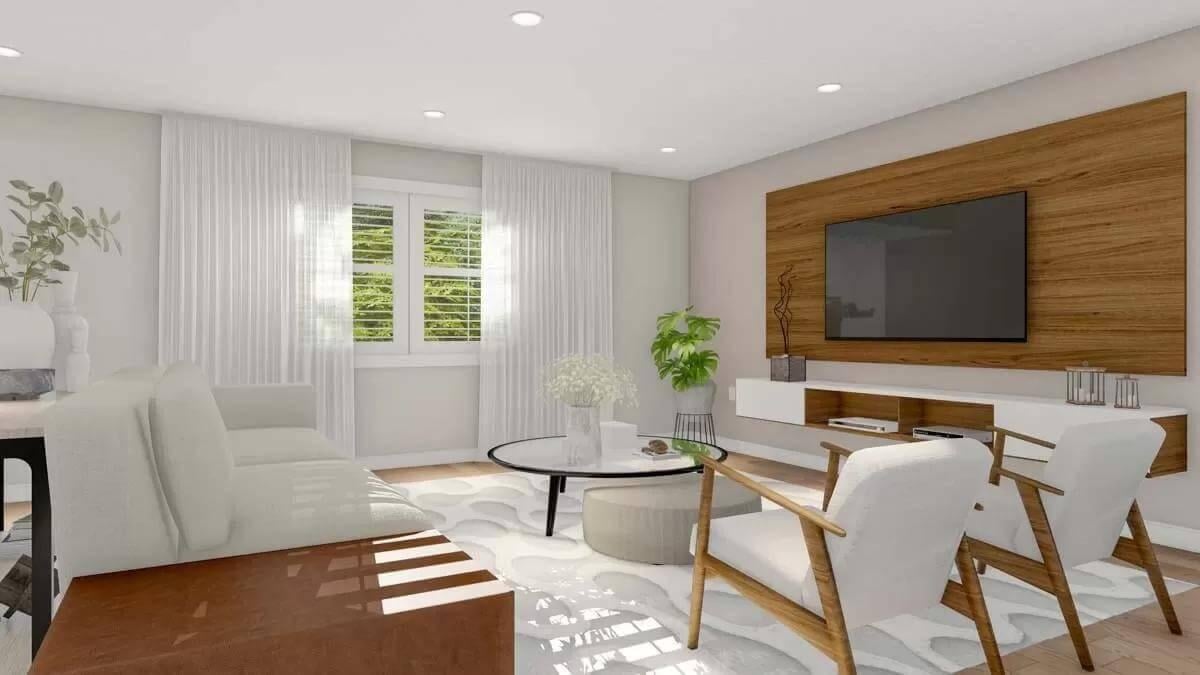 Minimalist Living Room with a Sleek Wood Accent Wall