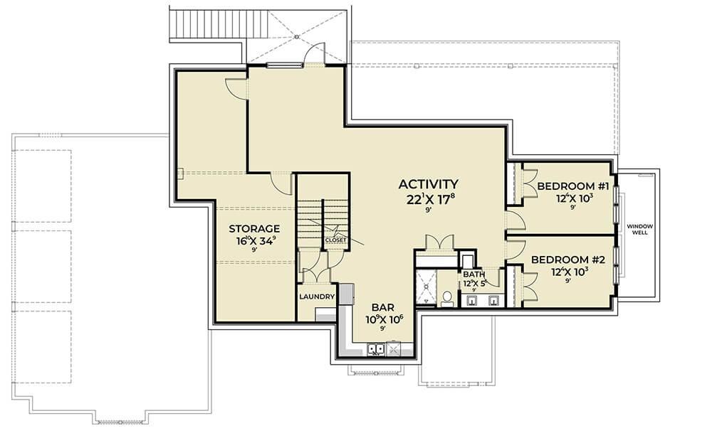 Basement Floor Plan Highlighting a Convenient Bar and Activity Space