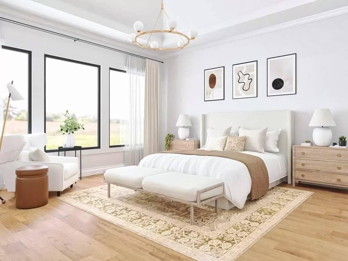 Look at the Stylish Pendant Light in This Serene Bedroom