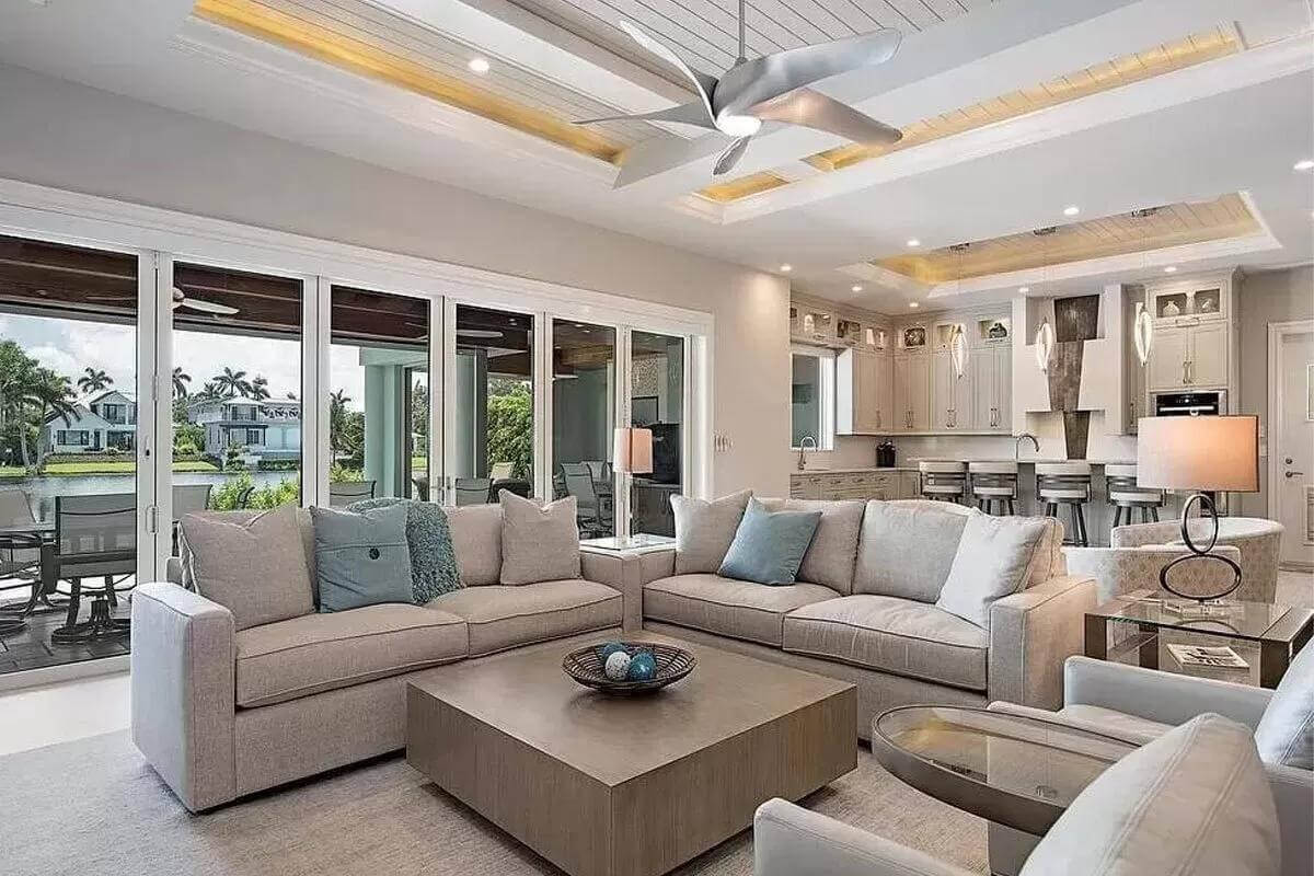 Check Out the Subtle Ceiling Details in This Open Living Space