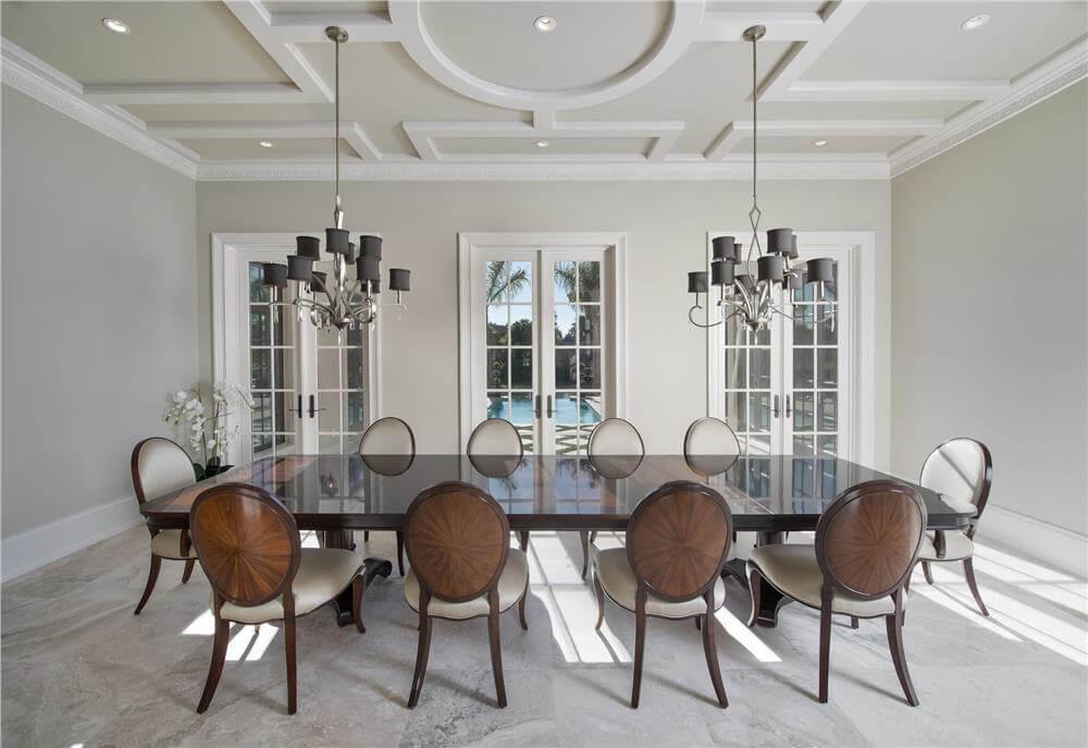 Elegant Dining Room with a Stunning Coffered Ceiling Feature