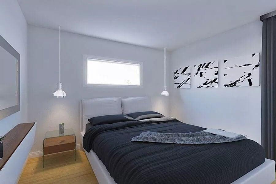 Minimalist Bedroom with Striking Pendant Lights