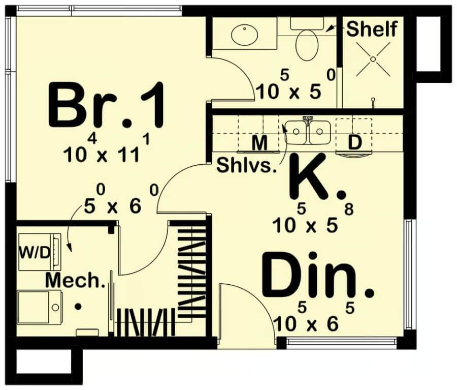 Compact One-Bedroom Layout with Efficient Use of Space