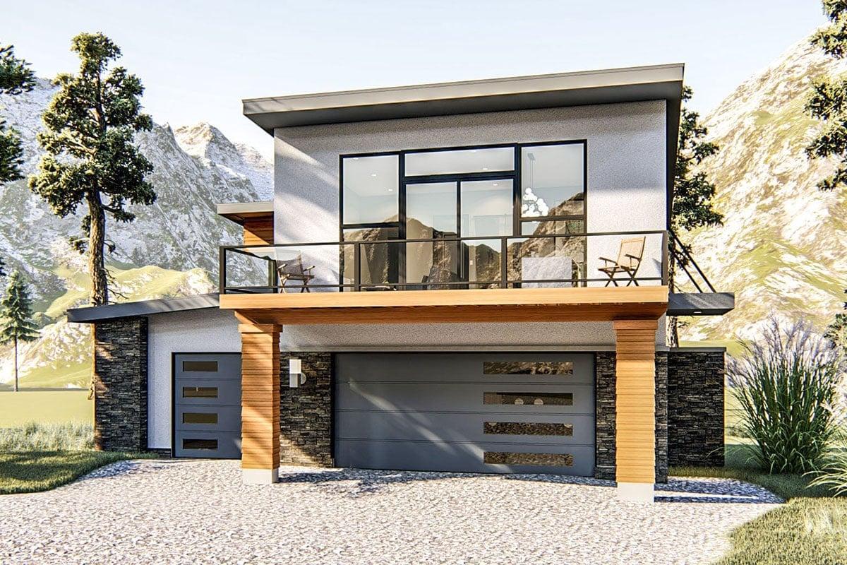 Modern Mountain Retreat with Sleek Glass Balcony