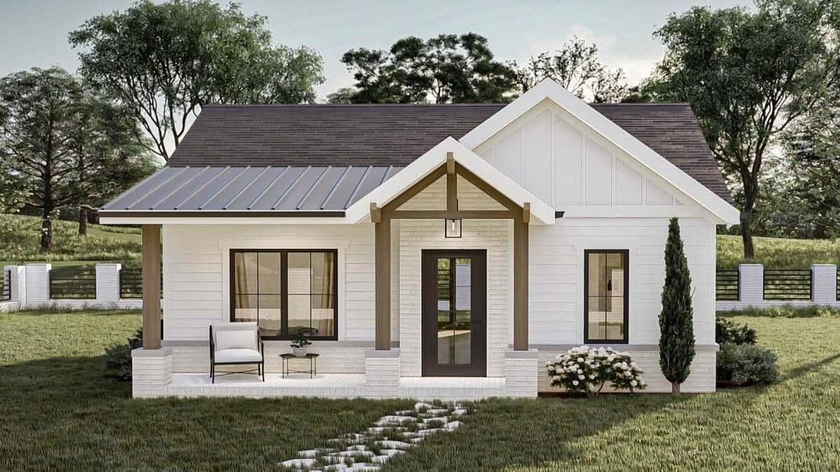 Charming Cottage with a Metal Roof and Welcoming Porch