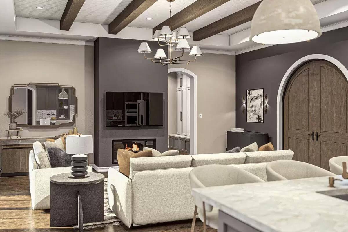 Notice the Beamed Ceiling Above This Cozy Living Space
