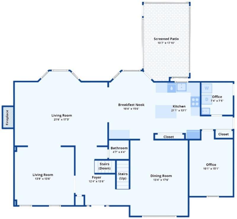 Main Floor Layout Highlighting a Screened Patio and Dual Living Rooms