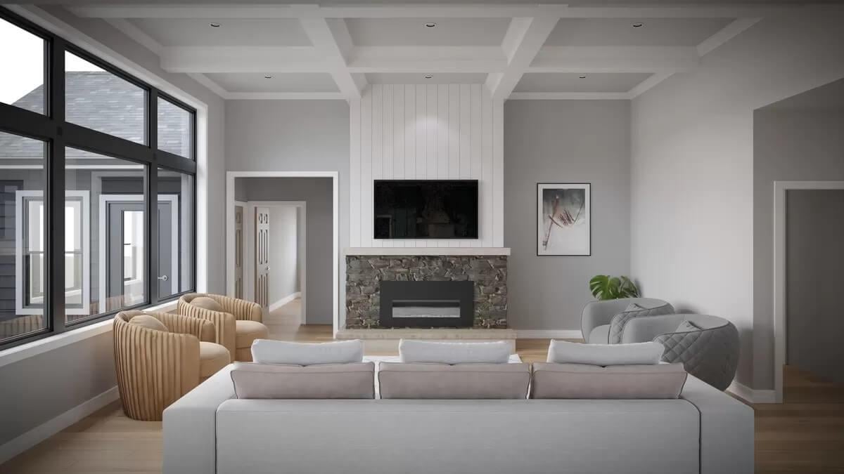 Check Out the Coffered Ceiling in This Elegant Living Room