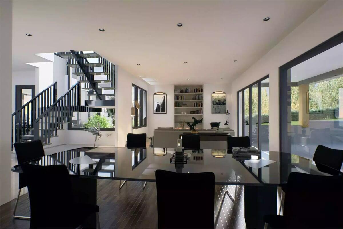 Explore the Sleek Staircase and Glass Elements in This Modern Interior