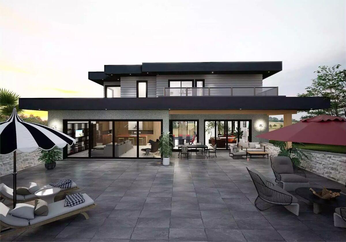 Expansive Patio with Sleek Overhangs and Modern Lines