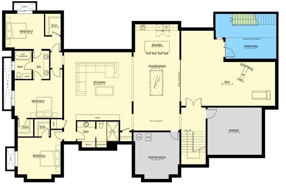 Explore This Thoughtfully Designed Basement with a Game Room and Bar Area