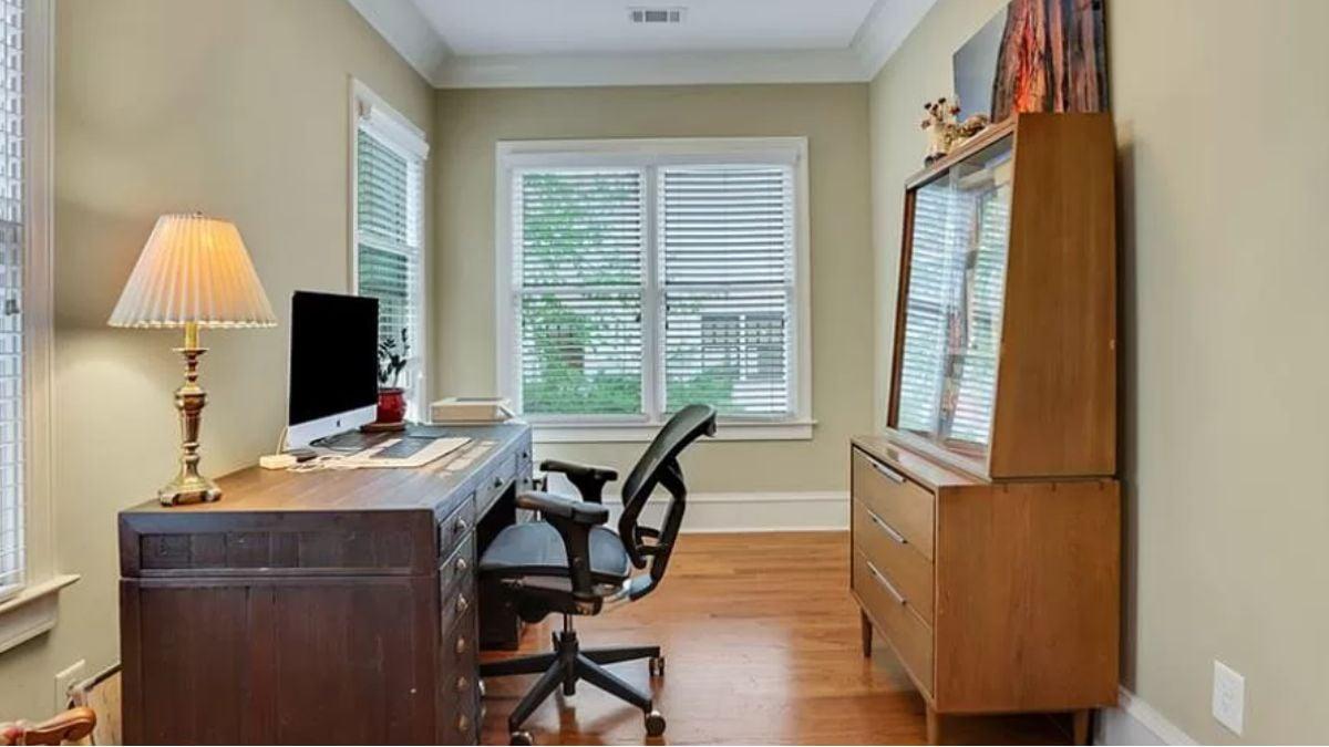 Compact Home Office with a Mid-Century Cabinet