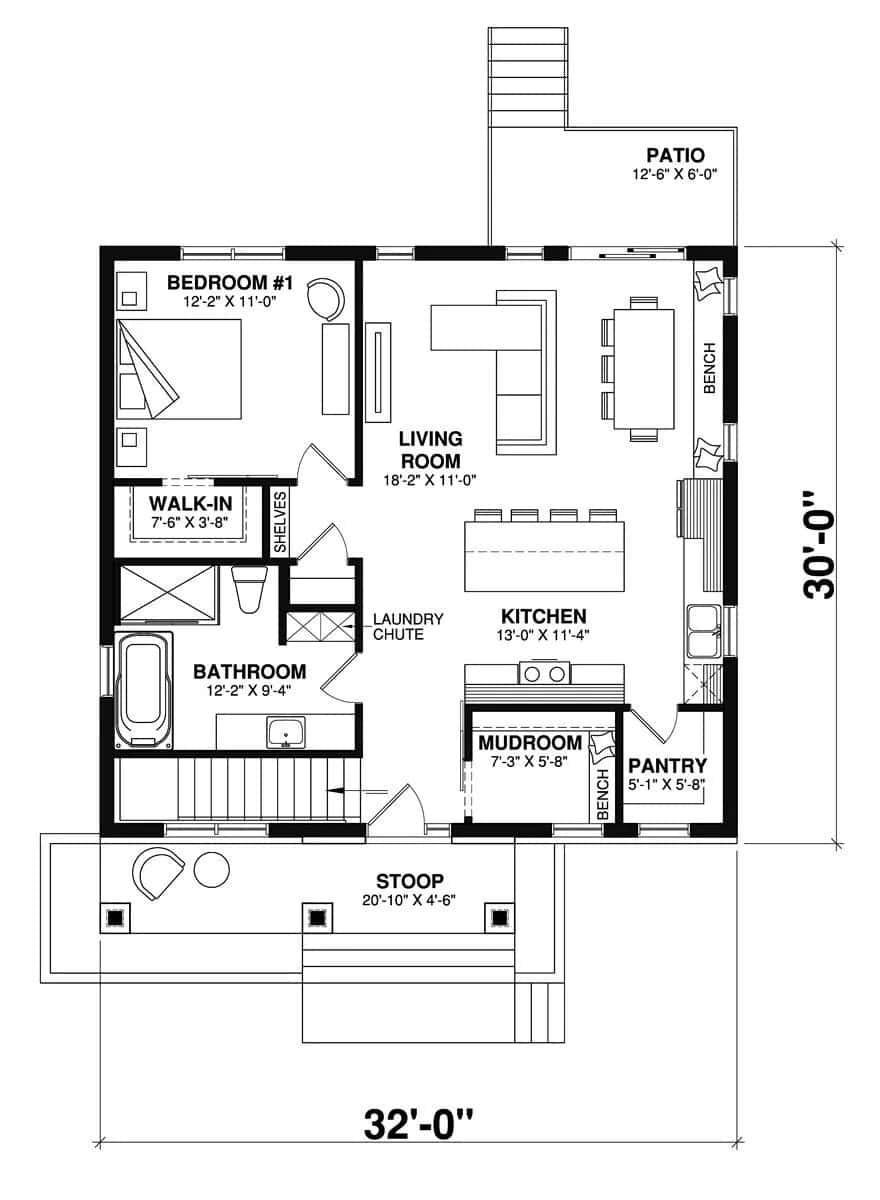 Compact and Functional Layout with a Central Gathering Spot