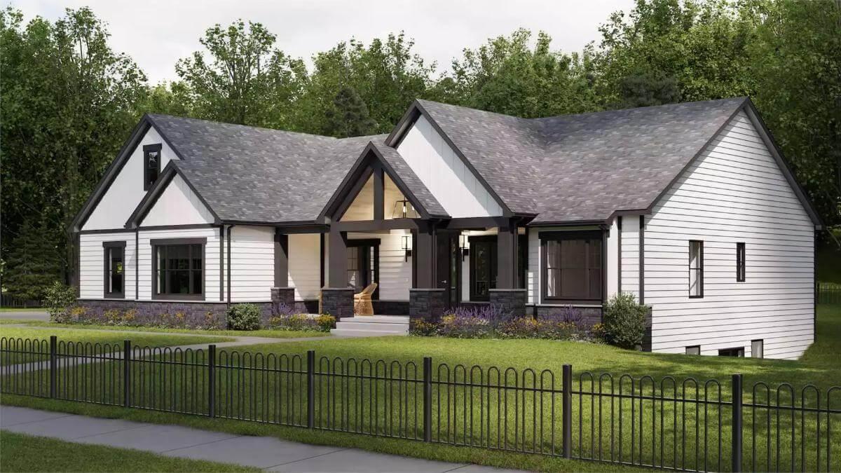 See the Bold Combination of White Siding and Dark Accents