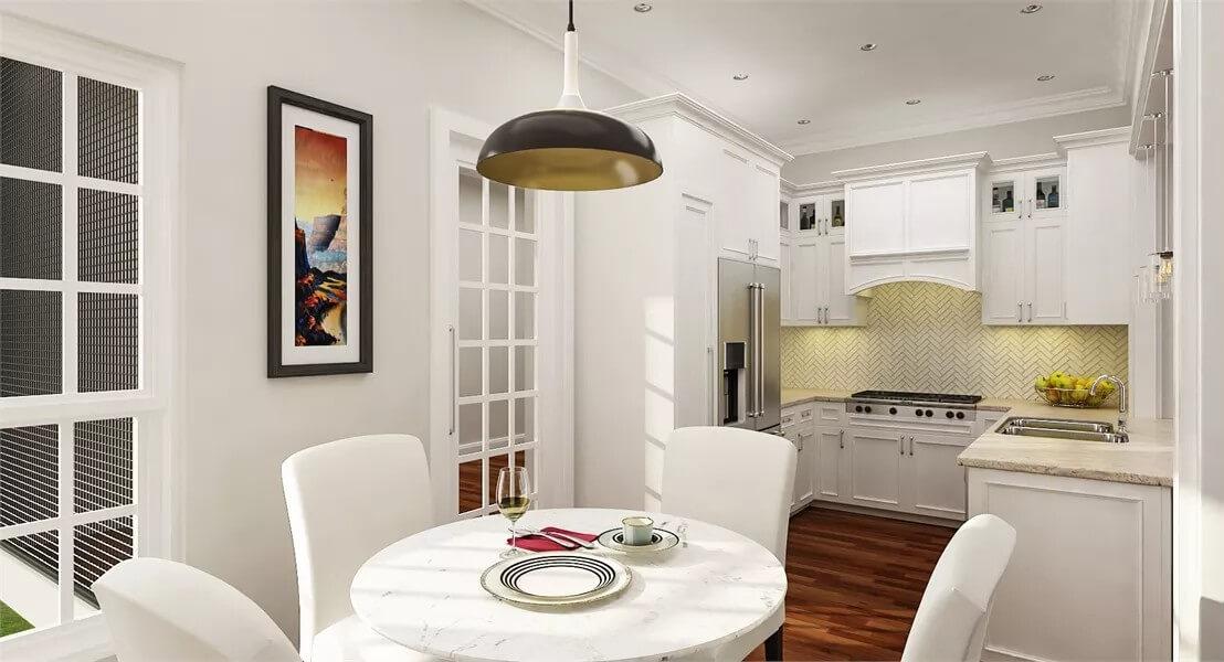 Sunlit Breakfast Nook Adjacent to a Bright Kitchen