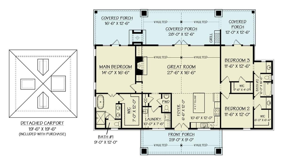 Spacious Floor Plan with Vaulted Great Room and Cozy Covered Porches