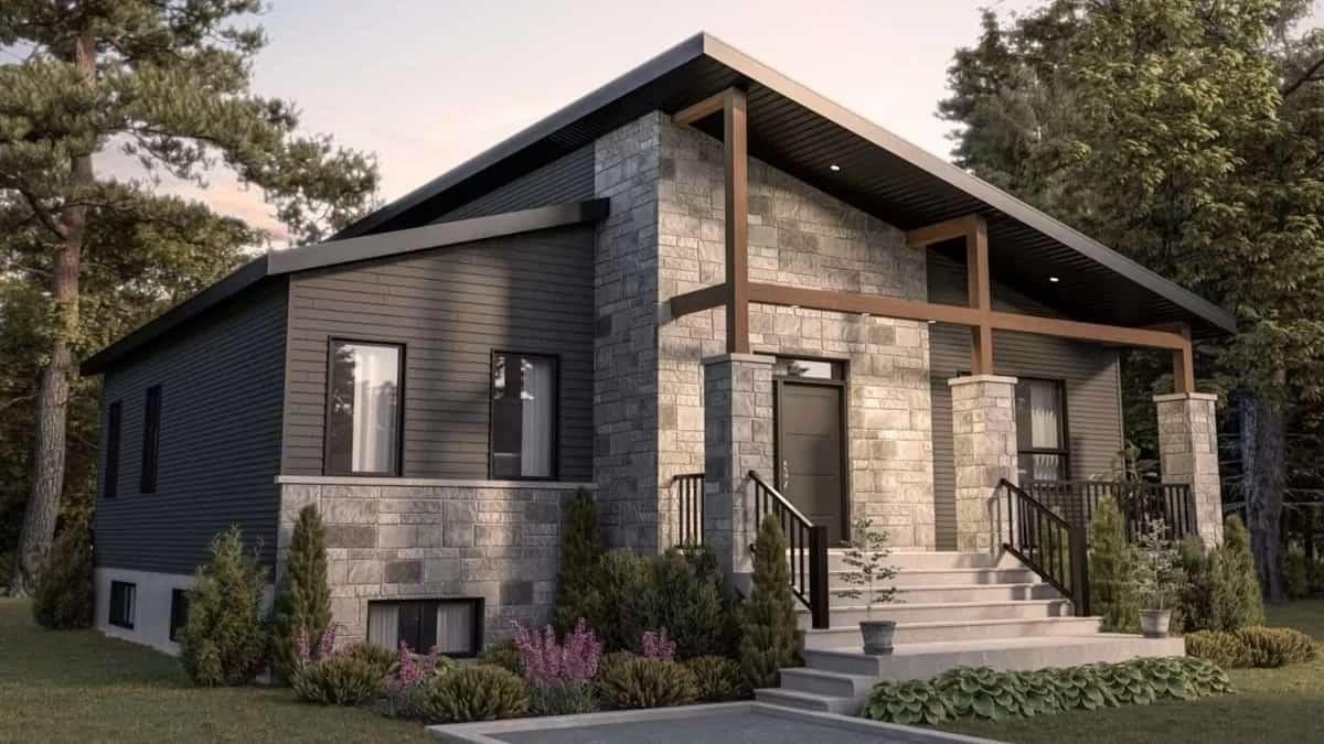 Modern Bungalow with Striking Stone Facade