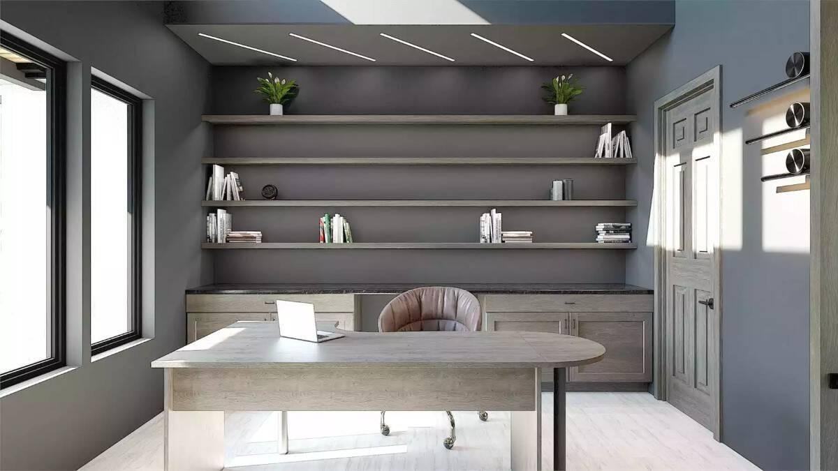 Sleek Home Office with Minimalist Built-In Shelving