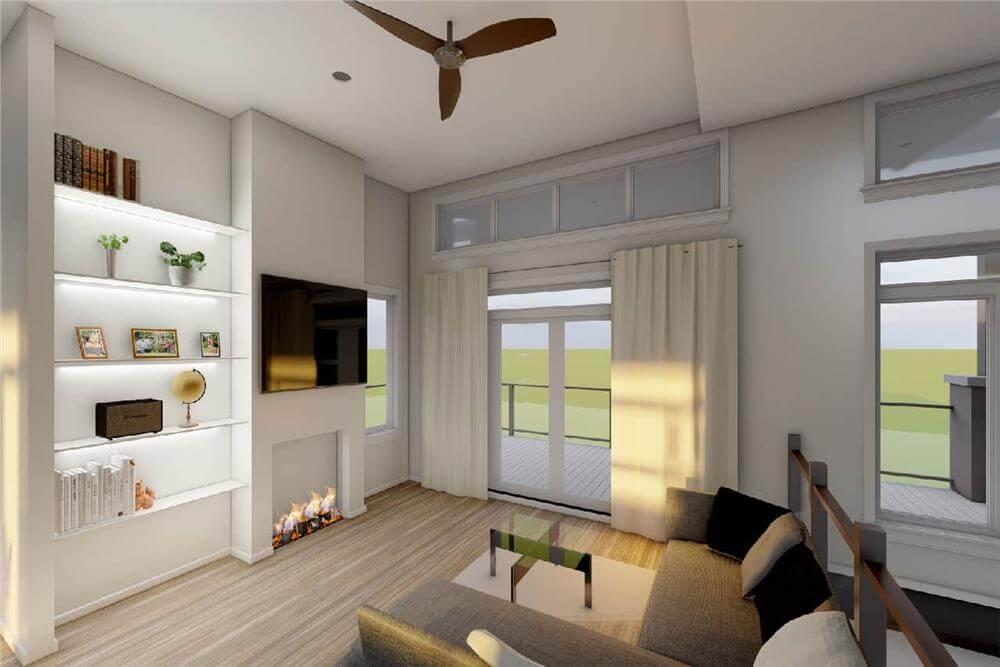 Sunlit Living Room with Sleek Built-In Shelves